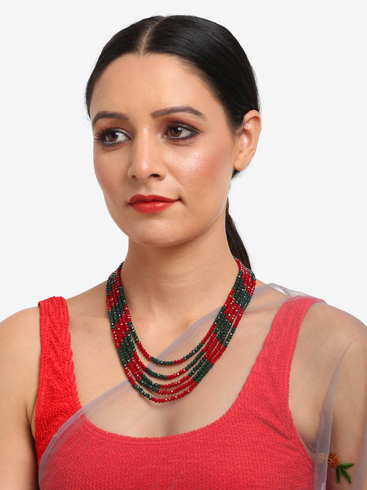 Red Black Multi Layered Onyx Neckpiece With Kundan Studs - Ruby Raang - Grab2buy