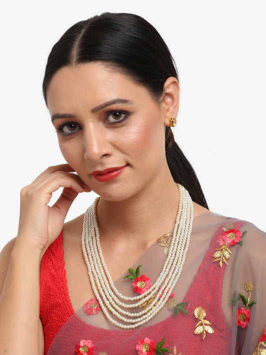 Women's White Gold-Toned Plated Kundan Layered Necklace Set - Ruby Raang - Grab2buy