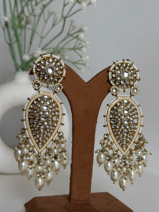 Beige Kundan Drop Earrings By House of Ree