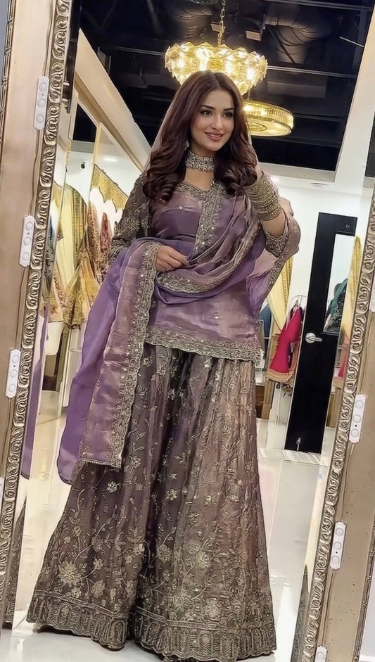 Yash Enterprise Light Purple Fandy Silk Party Wear Embroidery Sharara Suit Set Grab2Buy Yash Enterprise Grab2Buy