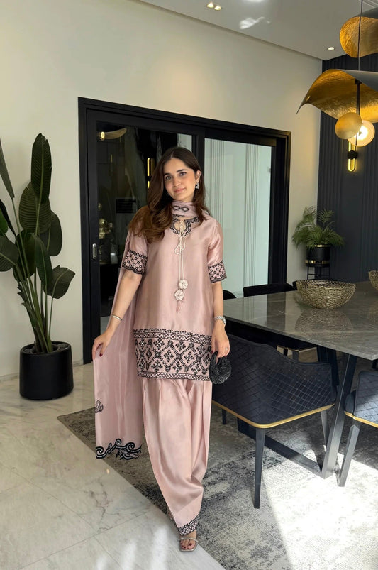 Yash Enterprise Cream Crepe Silk Party Wear Embroidery Farshi Suit Set Grab2Buy Yash Enterprise Grab2Buy