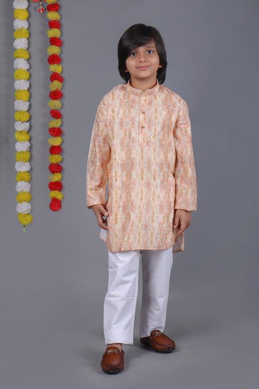 Bluesaanchi Dark Cream Printed Kurta Set – Elegant & Classic for Your Little One | Swadesiicart