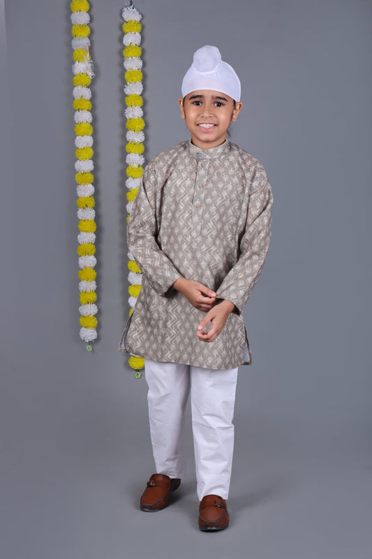 Bluesaanchi Grey Printed Kurta Set – Elegant & Classic for Your Little One | Swadesiicart