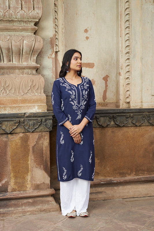 Rangreza Ethnic Saundarya Rayon Kurta Dark Blue