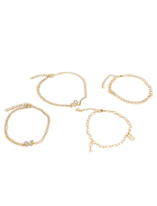 Gold-Polished Alloy Designer Charm Bracelet Set - The Pari - The Pari - Dinesh Associates