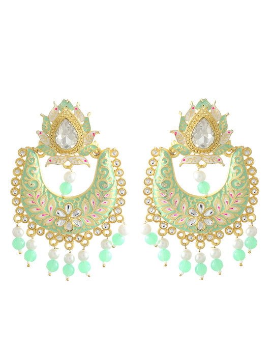 Gold-Plated Alloy Blue Golden Hoop Jhumki Earrings - The Pari - Grab2buy