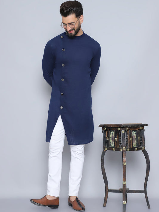Even Apparels Men's Pure Cotton Blue Sherwani Kurta