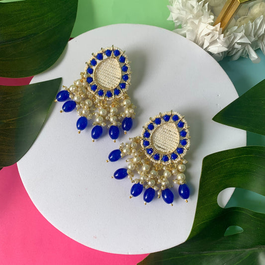 Gold-Polished Traditional Kundan Studded Pearl Drop Earrings For Women/Girls - Wahe Jewels | Grab2Buy
