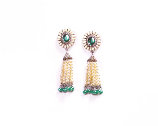 Gold-Plated Alloy Pearl Round Designer Earrings - The Pari - Grab2buy
