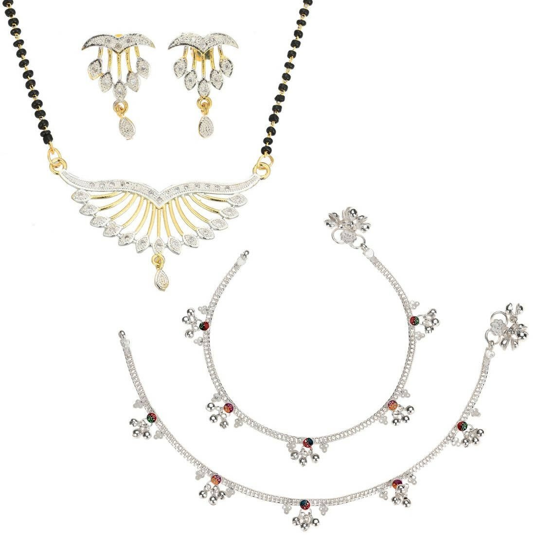 AanyaCentric Gold-plated Mangalsutra Pendant Earring Set & Silver Plated Anklet - Grab2buy
