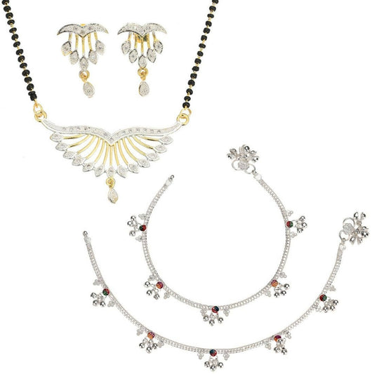 AanyaCentric Gold-Polished Mangalsutra Pendant Earring Set & Silver Plated Anklet Grab2Buy AanyaCentric Grab2Buy