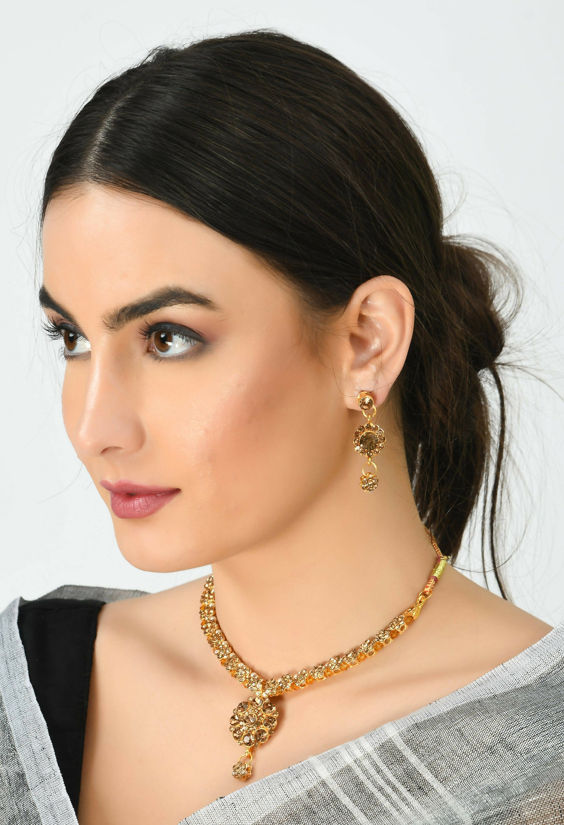 Mominos Fashion Johar Kamal Gold-Plated Brass Finish Stone Choker For Women (Golden) - Grab2buy