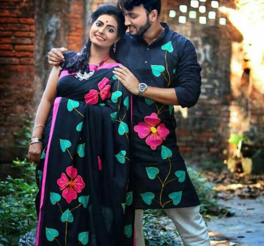 Exclusive Collection Grab2Buy With Blouse Piece For Women And Men's Kurta - Black