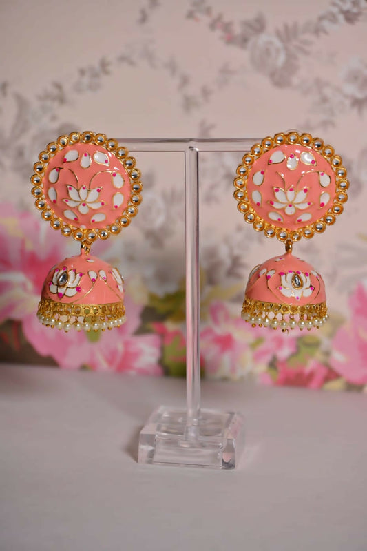 Orange Round Shape Ethnic Meenakari Jhumki Earrings By House of Ree House of Ree