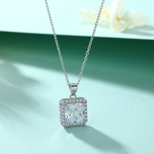 Cauer Radiant Moissanite Pendant Necklace in 925 Sterling Silver, White Gold Plated Grab2Buy Cauer Grab2Buy