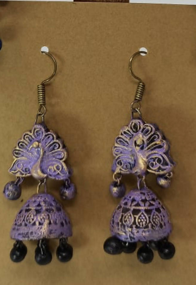 Terracotta Peacock Stud jhumkas