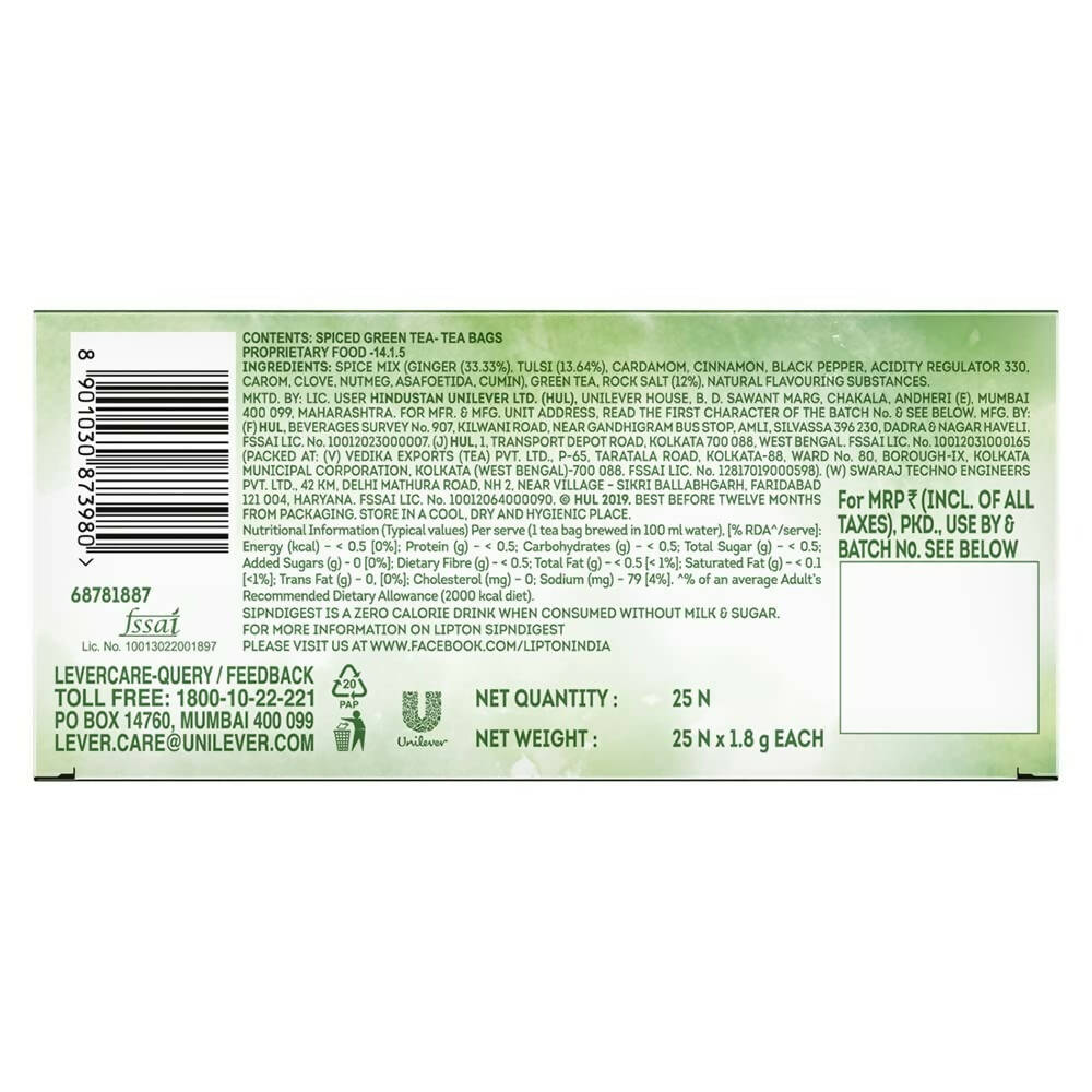 Lipton SipNDigest With Tulsi & Rock Salt Ginger Green Tea Bags - Grab2buy
