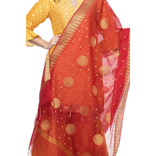A R Silk Women's Vanarsi Silk Zari Embroidery Red Fancy Dupatta | Grab2Buy