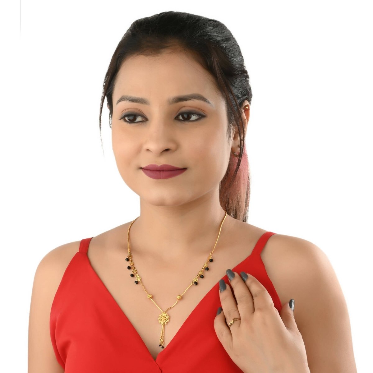 AanyaCentric Gold Plated Short Mangalsutra Set with Earrings - Grab2buy