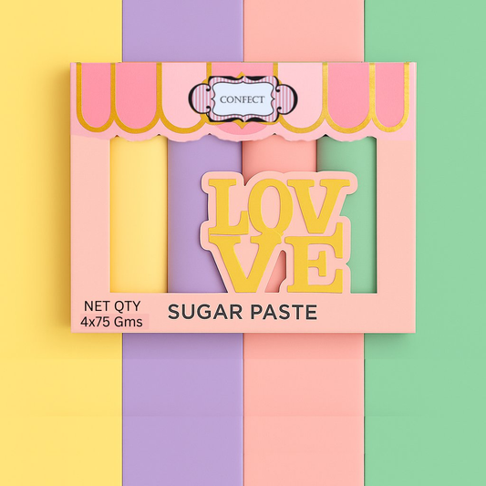 Confect Multipack of Lemon Yellow, Lavender, Blush pink and Mint Green Sugarpaste 01