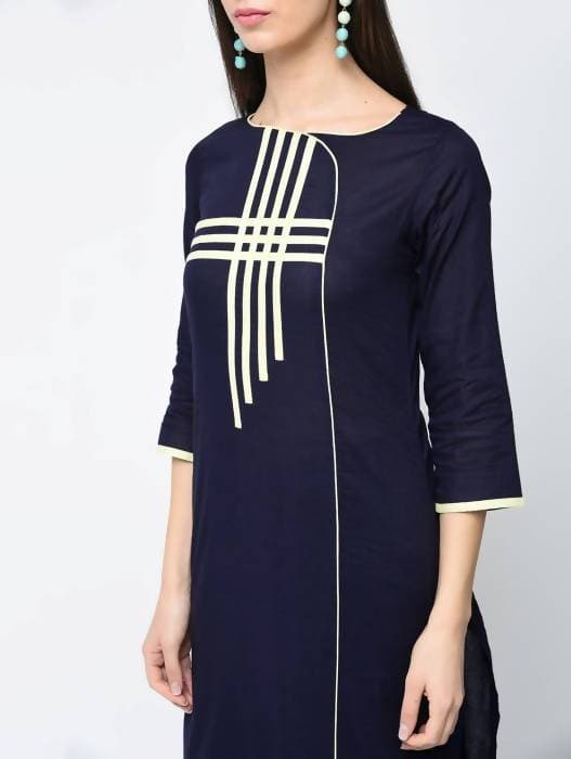 Aniyah Cotton Straight Kurta Blue Color With Patchwork (AN-106K)