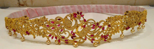 AD Ruby Peacock Bridal Waist Belt Grab2Buy Mokshi Collections Grab2Buy
