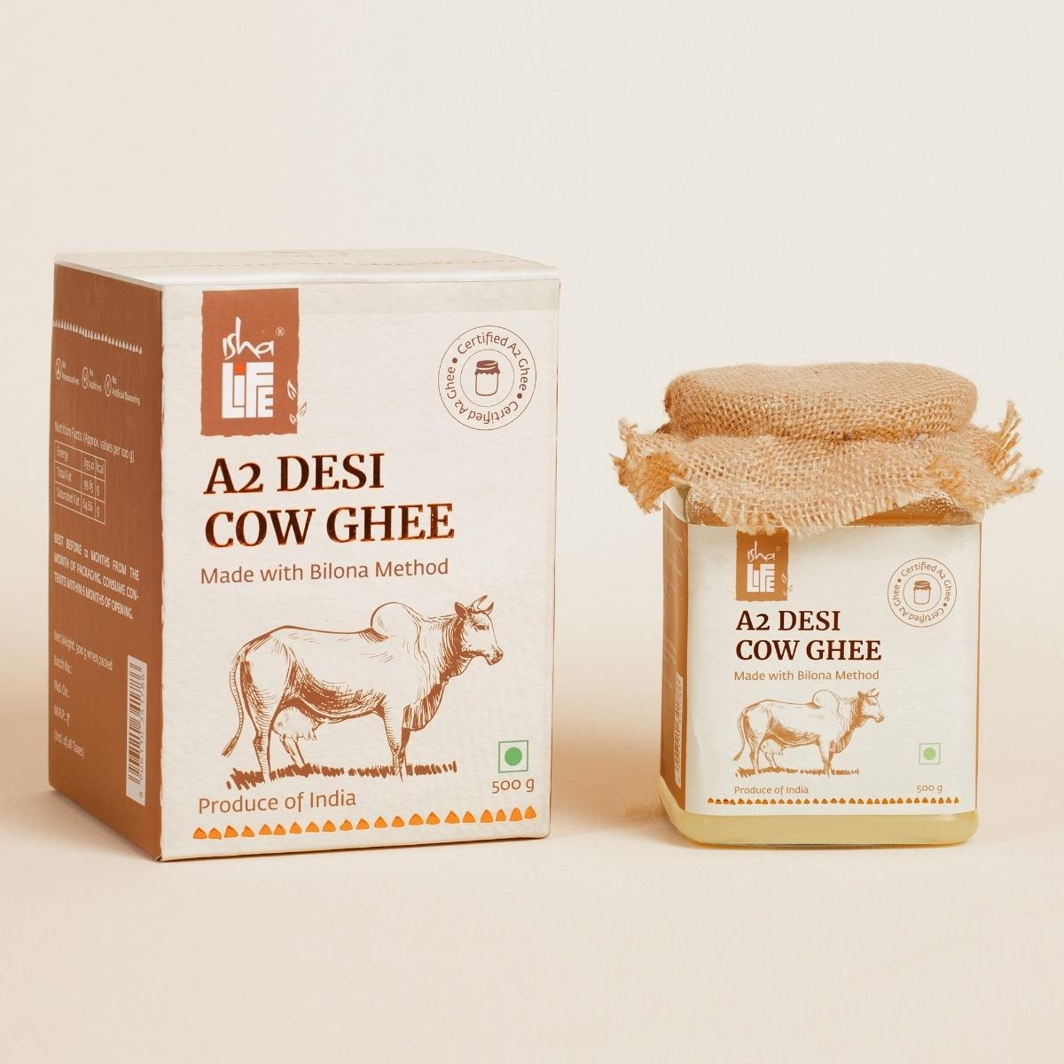 Isha Life Pure A2 Desi Cow Ghee | Made Traditionally from Curd | Made from Grass-fed Free Grazing Desi Cows' Milk - Grab2buy