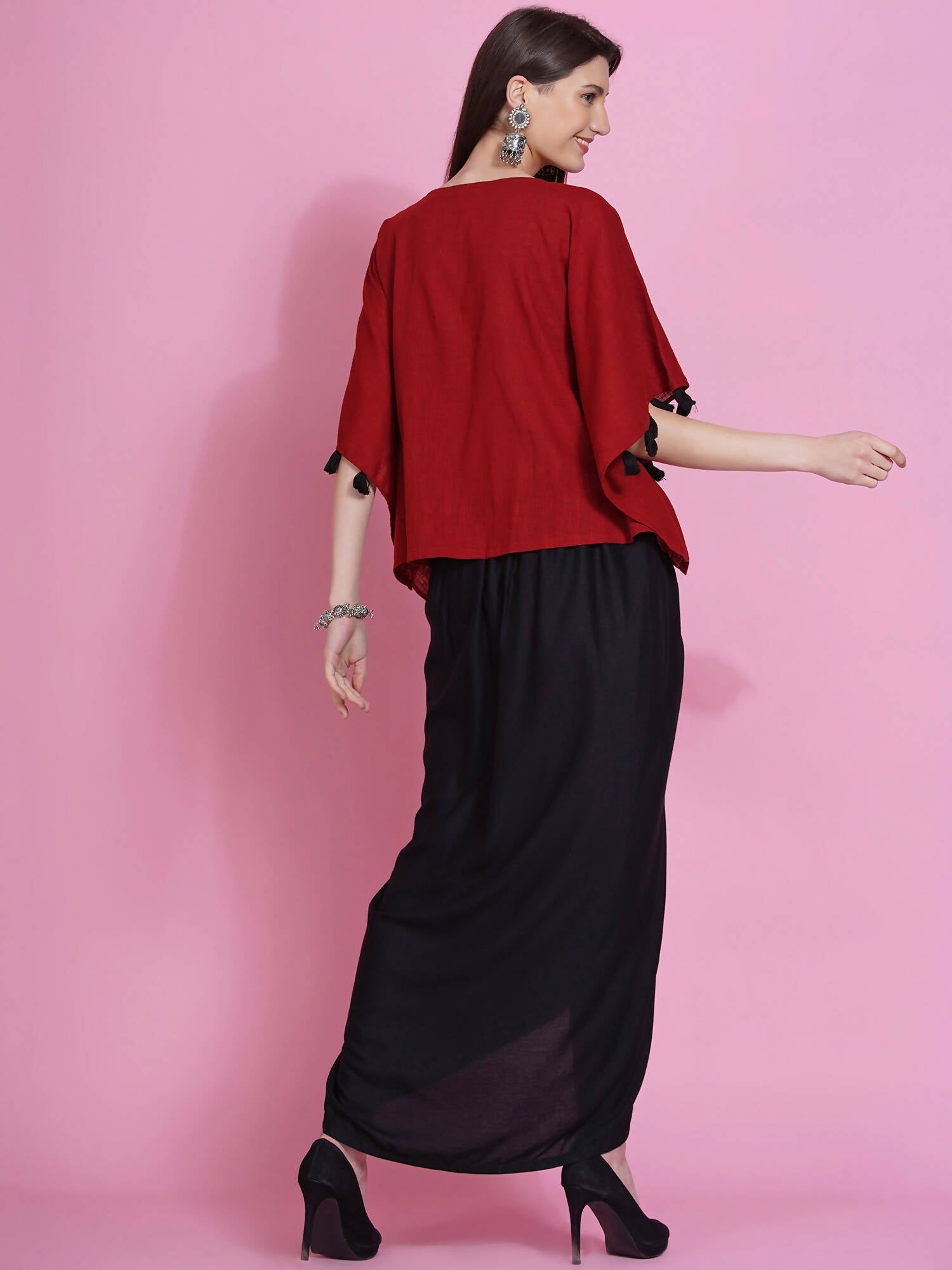 Women Republic Maroon Cotton Kaftan With Dhoti - Grab2buy