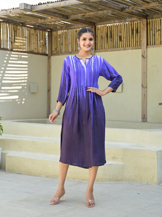 Juniper Purple women muslin dress with vibrant tie & dye print