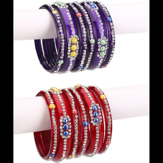 Afast Bridal Wedding & Party Fashionable Colorful Glass Bangle/Kada Set, Pack Of 12 - Red, Blue | Grab2Buy