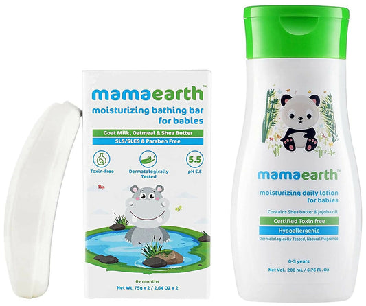 Mamaearth Moisturizing Baby Bathing Soap Bars & Daily Moisturizing Lotion Genie India