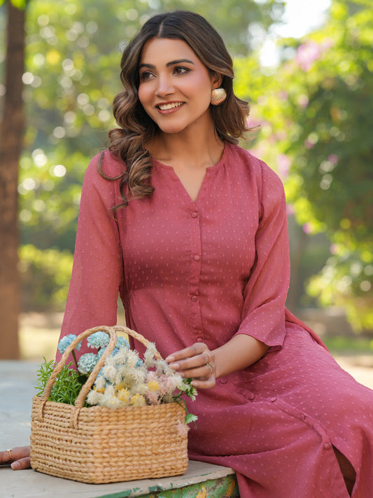 Janasya Light Dobby Chiffon Self Design A-Line Kurta | Grab2Buy
