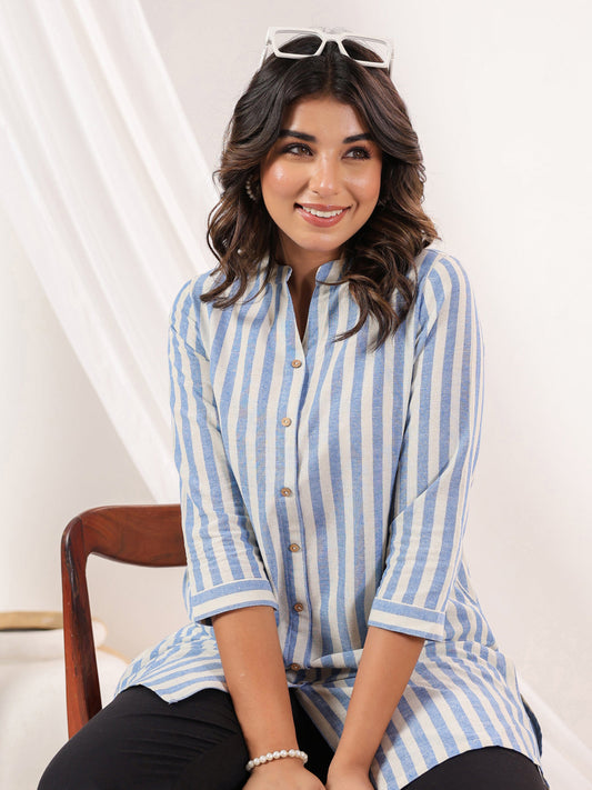 Janasya Light Cotton Striped Straight Kurta | Grab2Buy