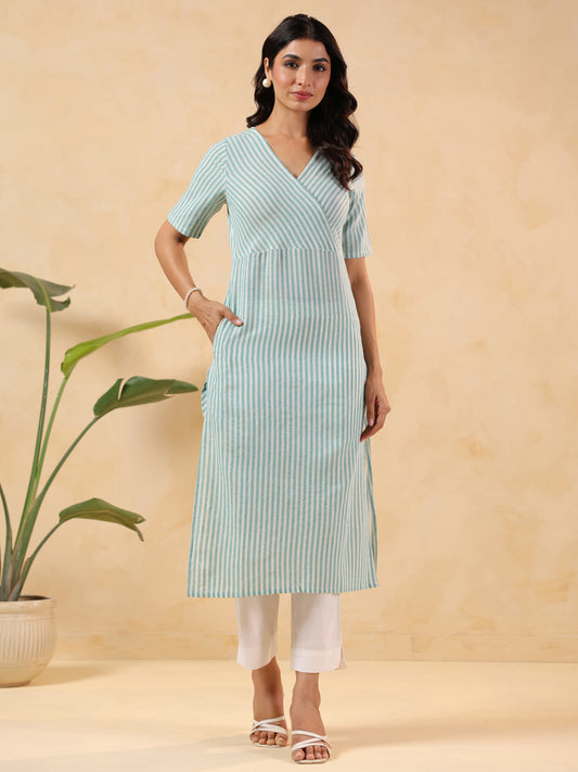 Janasya Light Cotton Striped Straight Kurta | Grab2Buy