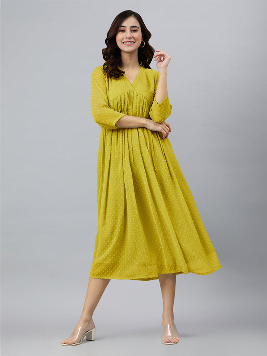 Janasya Bright Dobby Chiffon Self Design Flared Kurta | Grab2Buy