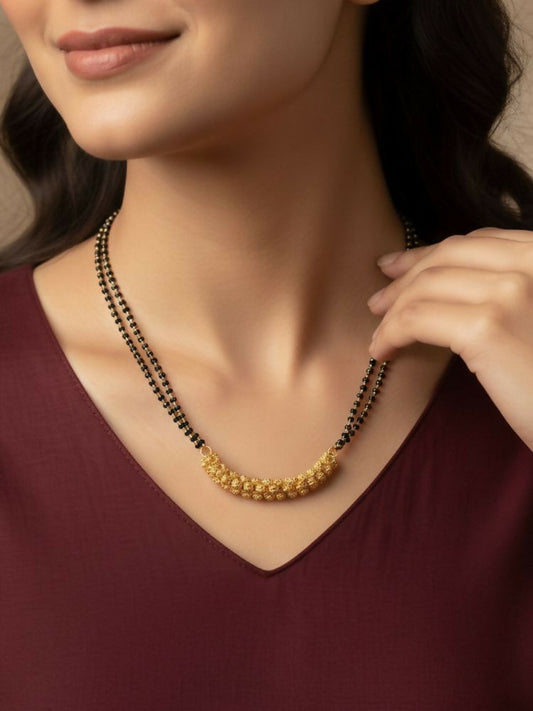 NVR Women Gold Plated Black Beaded Mangalsutra