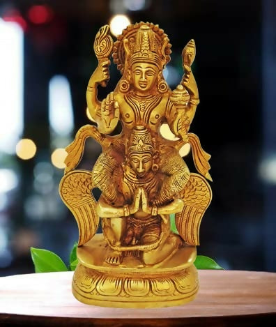 P.J.Handicrafts Brass Metal Idol of Vishnu Ji Riding On Garuda - Grab2buy