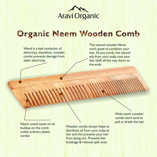 Aravi Organic Neem Wood Comb Fine and Wide Tooth Grab2Buy Aravi Organic Grab2Buy
