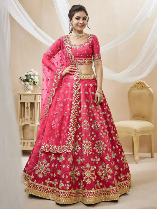 Jyoti Fashion Women's Pink Art Silk Sequins with Foil & Zari Embroidered Lehenga Choli & Dupatta | Swadesiicart