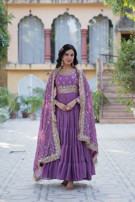 Jyoti Fashion Women's Jamuni Star Georgette Rich Sequins Embroidered Anarkali Set with Dupatta
