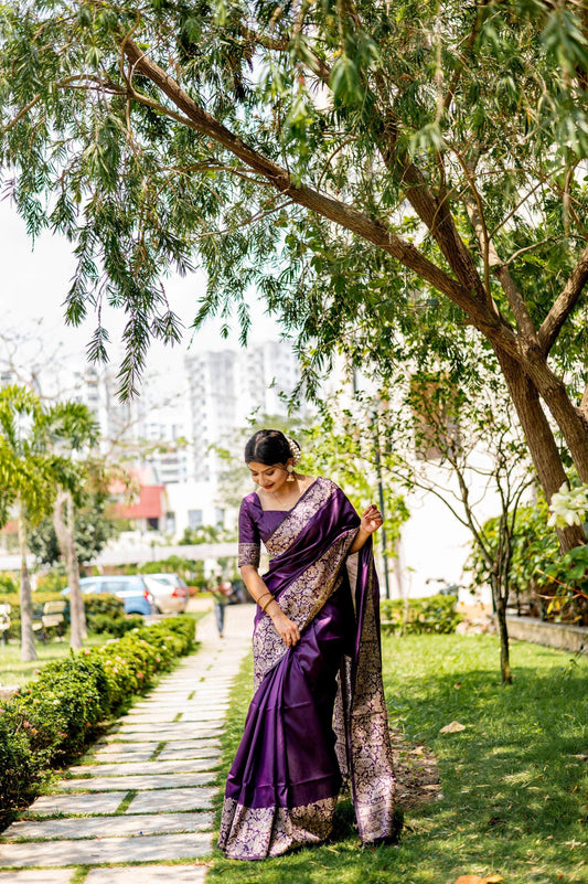 Jyoti Fashion Women's Wine Handloom Raw Silk Weaving Designer Saree with Blouse | Swadesiicart