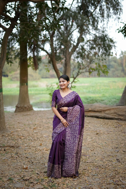 Jyoti Fashion Women's Wine Handloom Raw Silk Weaving Designer Saree with Blouse | Swadesiicart