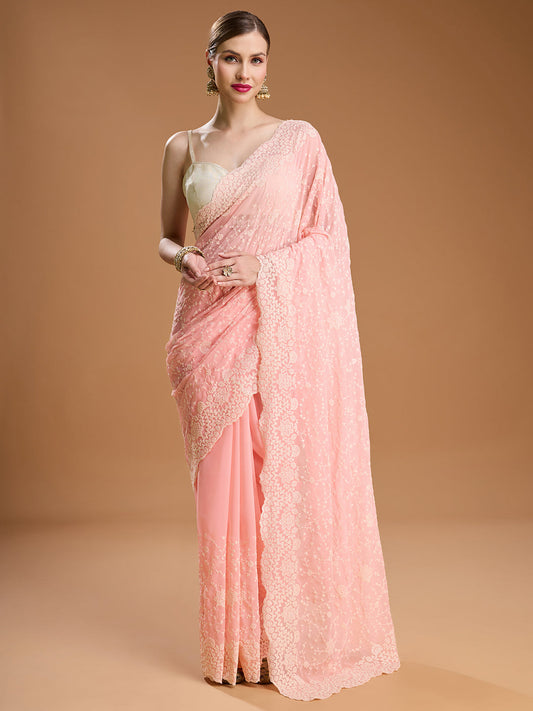 Jyoti Fashion Women's Baby Silk Georgette Embroidered Designer Saree with Blouse | Swadesiicart