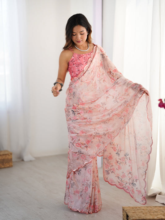Jyoti Fashion Women's Pink Chinon Digital Printed Designer Grab2Buy with Blouse