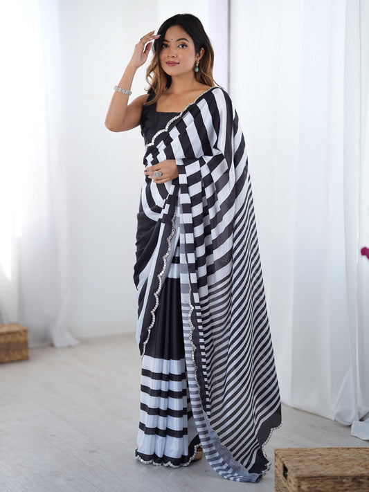 Jyoti Fashion Women's Black Chinon Digital Printed Designer Grab2Buy with Blouse