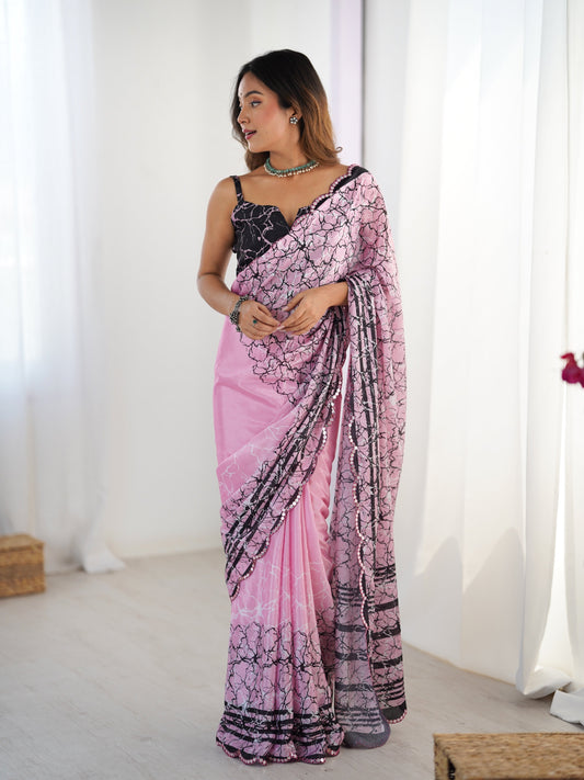 Jyoti Fashion Women's Pink Chinon Digital Printed Designer Grab2Buy with Blouse