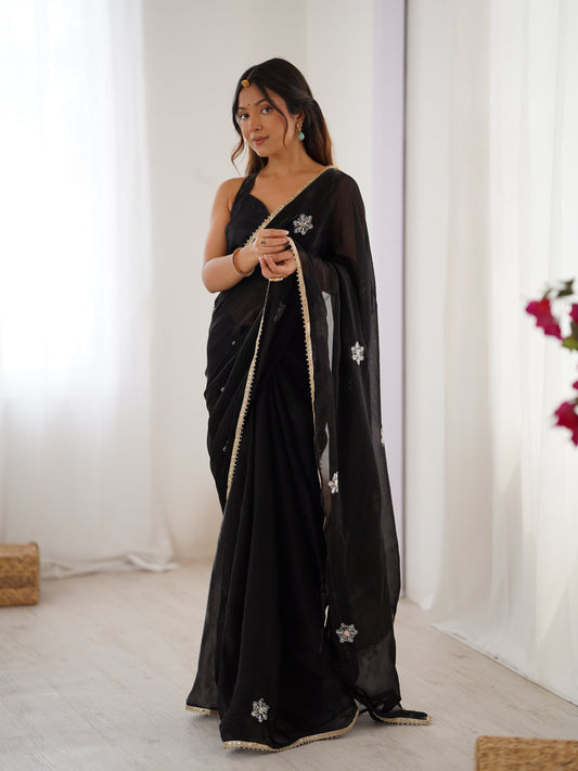 Jyoti Fashion Women's Black Soft Fendy Embroidered Designer Grab2Buy with Blouse