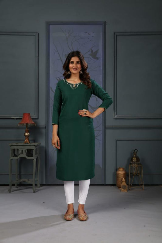 Jyoti Fashion Women's Green Cotton Handwork Designer Kurta Only | Grab2Buy