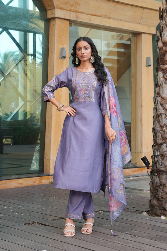 Jyoti Fashion Grey Vatican Embroidered Designer Kurta Set with Dupatta