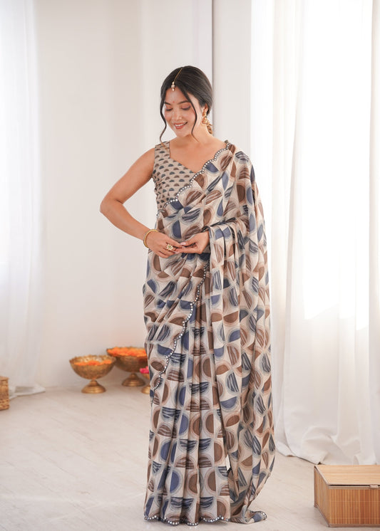 Jyoti Fashion Women's Multicolor Chinon Digital Printed Designer Saree with Blouse